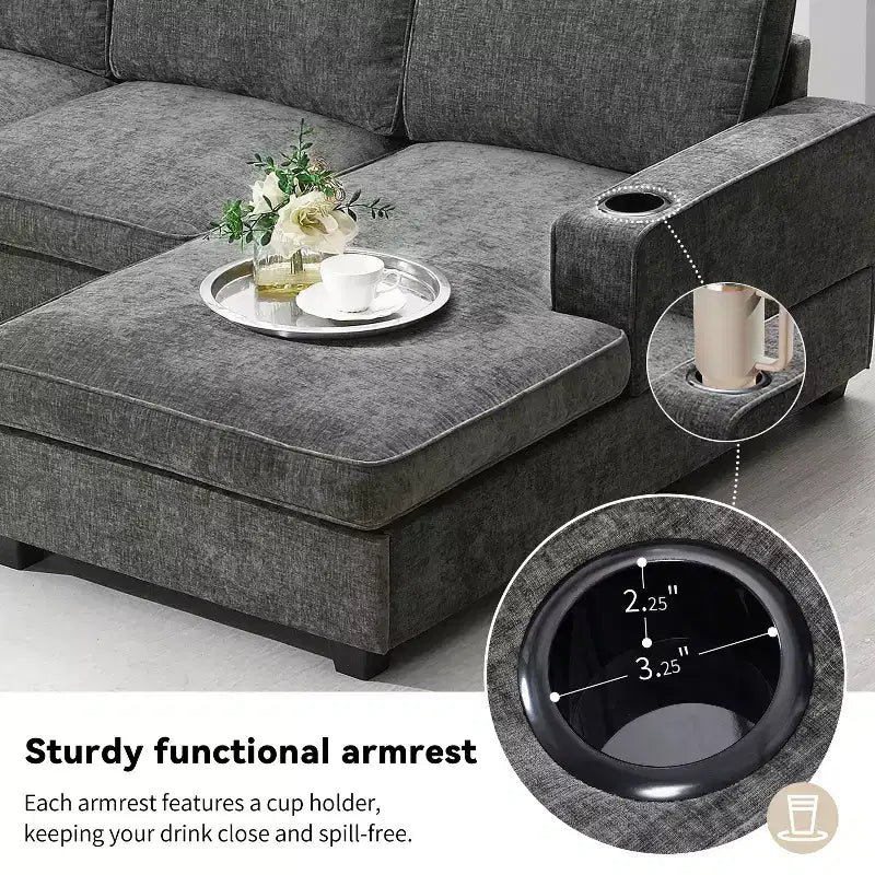 Canapé d'angle en U surdimensionné en chenille Lucas Modern 119 GDFStudio avec porte-gobelets intégrés