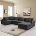 GDFStudio Ira Modern 128 Chenille U-Shaped Sectional Sofa with Ottoman, Hidden Storage and Dual Charging Ports