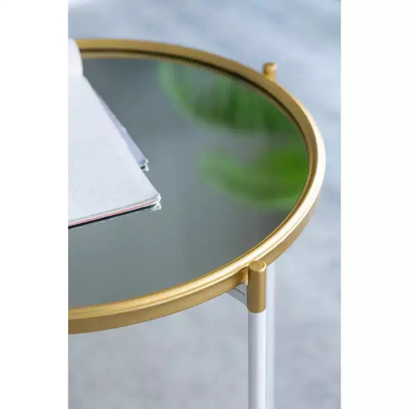 Lot de 2 tables d'appoint avec plateau miroir - Meuble d'appoint