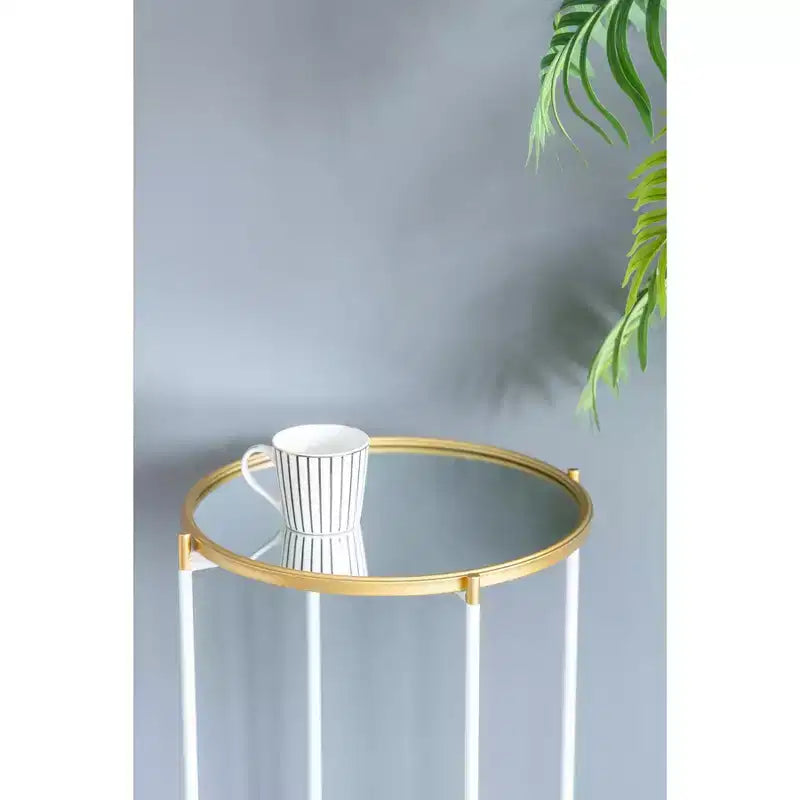 Lot de 2 tables d'appoint avec plateau miroir - Meuble d'appoint