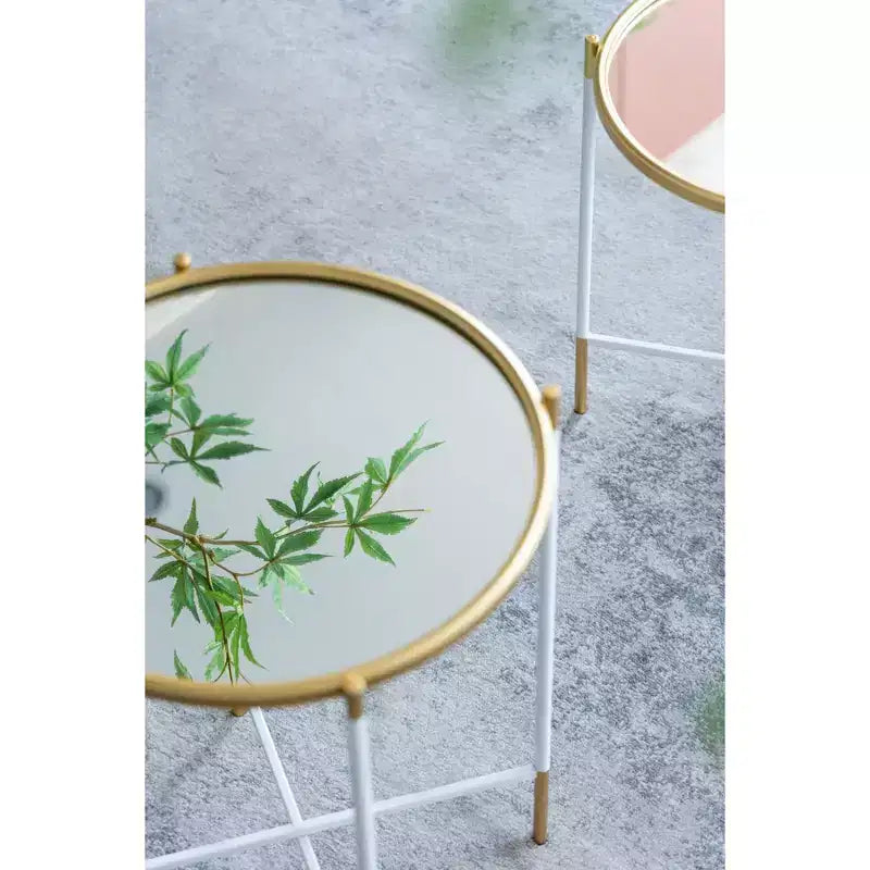 Lot de 2 tables d'appoint avec plateau miroir - Meuble d'appoint