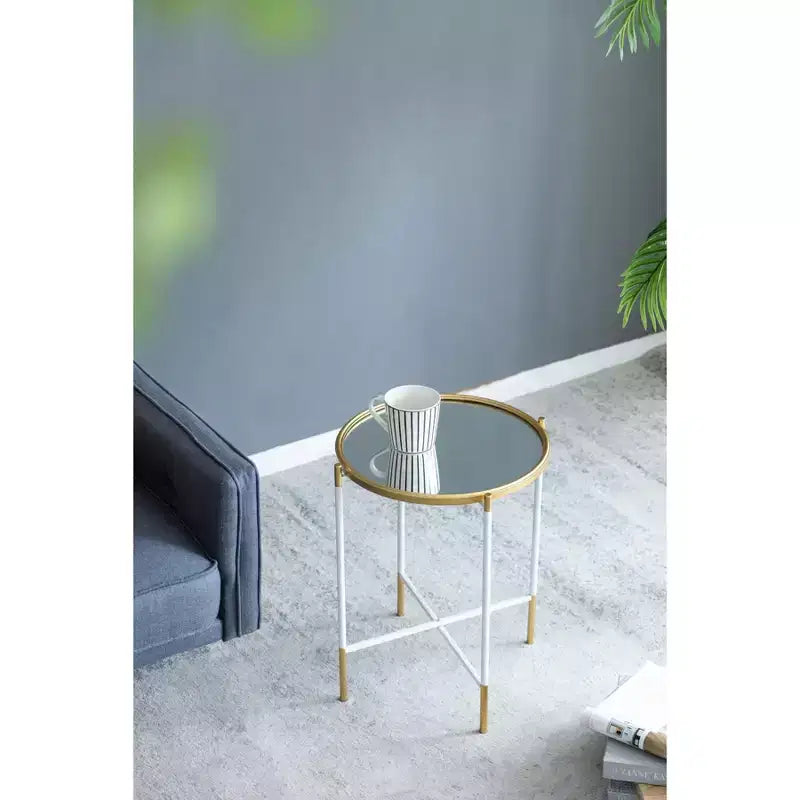 Lot de 2 tables d'appoint avec plateau miroir - Meuble d'appoint