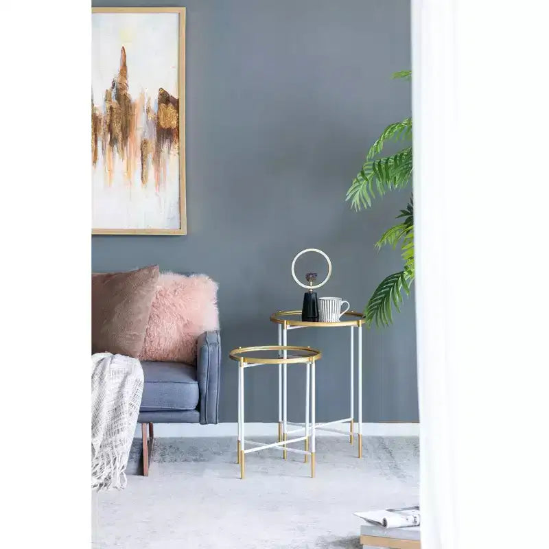 Lot de 2 tables d'appoint avec plateau miroir - Meuble d'appoint