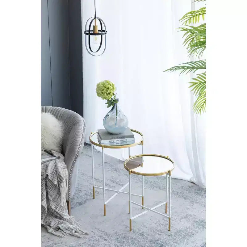 Lot de 2 tables d'appoint avec plateau miroir - Meuble d'appoint