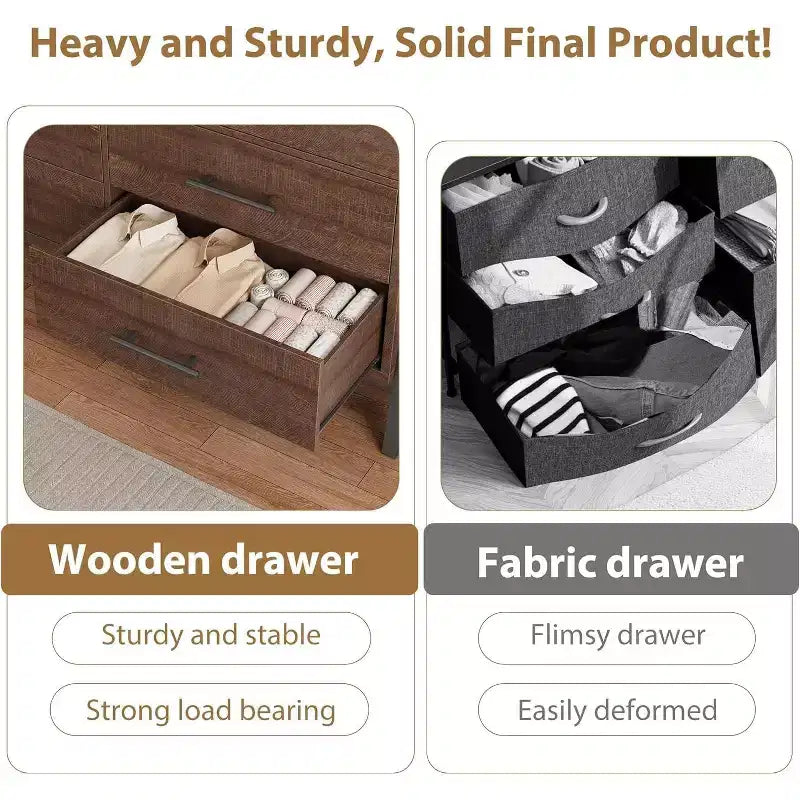 Commode à 7 tiroirs, meuble de rangement de 132 cm de large en bois avec tiroirs profonds pour chambre, salon ou entrée, compatible avec les robots aspirateurs
