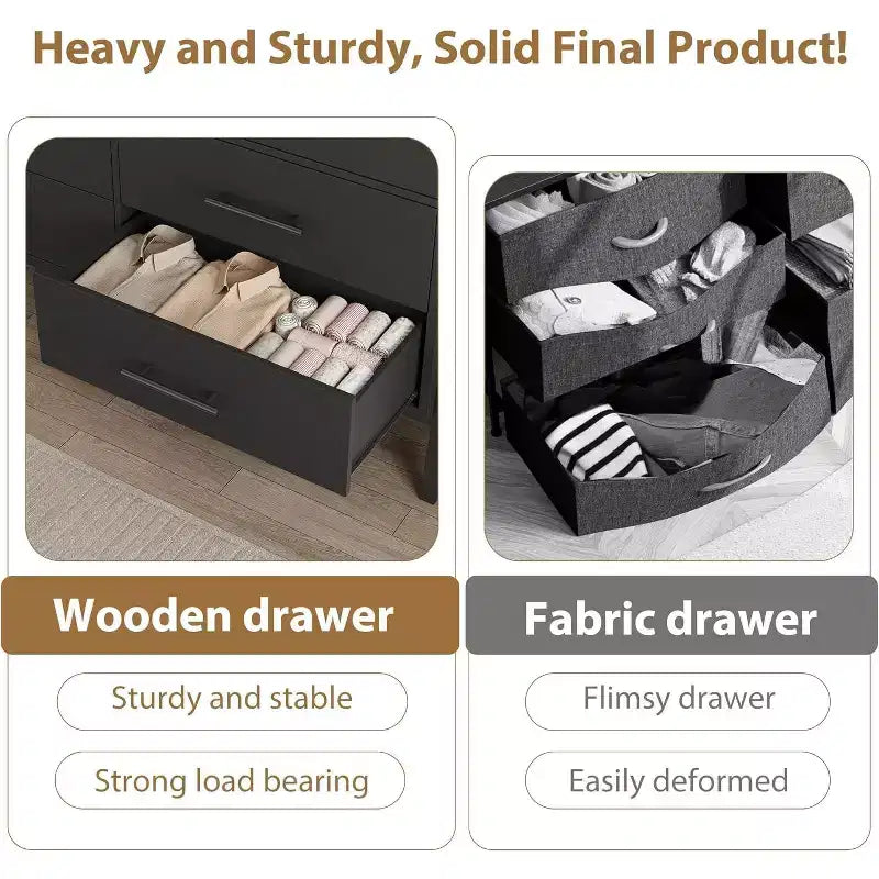 Commode à 7 tiroirs, meuble de rangement de 132 cm de large en bois avec tiroirs profonds pour chambre, salon ou entrée, compatible avec les robots aspirateurs