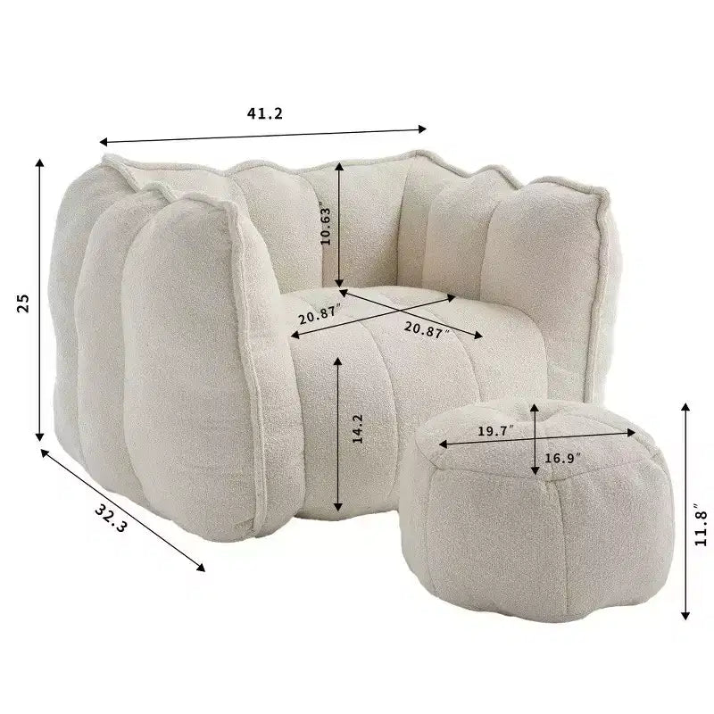 Fauteuil poire Okak Chenille avec ottoman, fauteuil poire lounge à accoudoirs carrés et pouf, canapé en mousse haute résilience pour salon