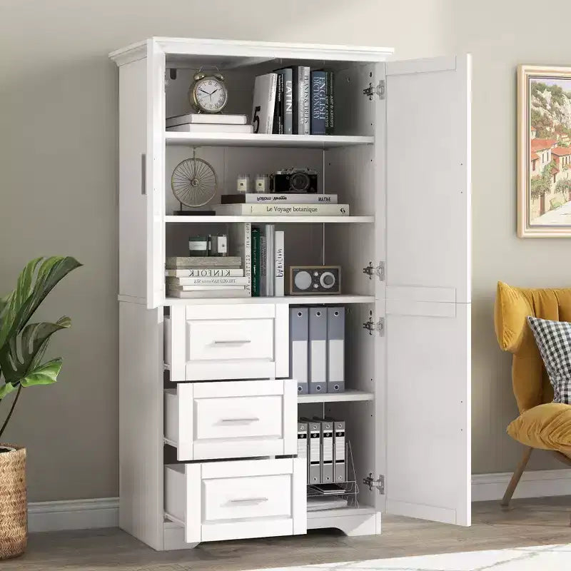 Meuble de rangement de salle de bain autoportant moderne GDFStudio Sienna en bois avec trois tiroirs et une étagère réglable