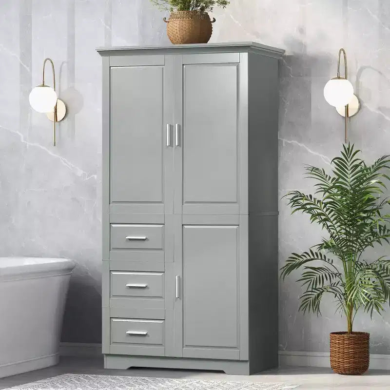 Meuble de rangement de salle de bain autoportant moderne GDFStudio Sienna en bois avec trois tiroirs et une étagère réglable