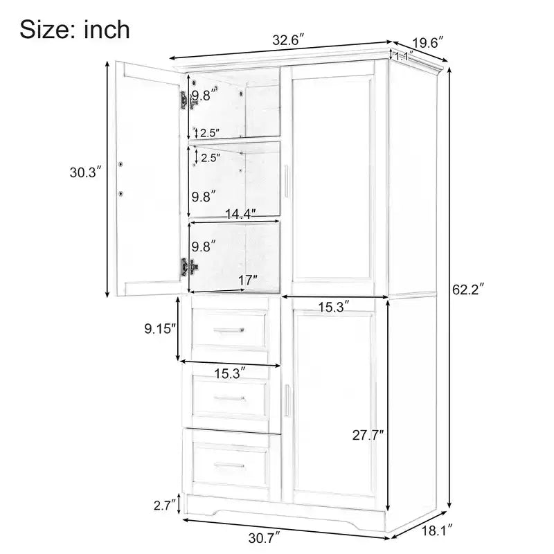 Meuble de rangement de salle de bain autoportant moderne GDFStudio Sienna en bois avec trois tiroirs et une étagère réglable