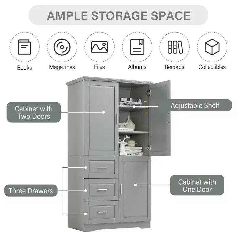 Meuble de rangement de salle de bain autoportant moderne GDFStudio Sienna en bois avec trois tiroirs et une étagère réglable