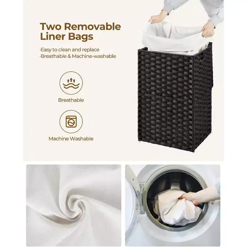 Panier à linge Greenstell avec couvercle, deux sacs intérieurs amovibles, panier de rangement à deux compartiments