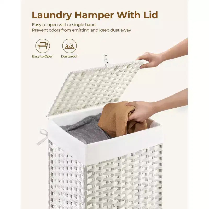 Panier à linge Greenstell avec couvercle, deux sacs intérieurs amovibles, panier de rangement à deux compartiments