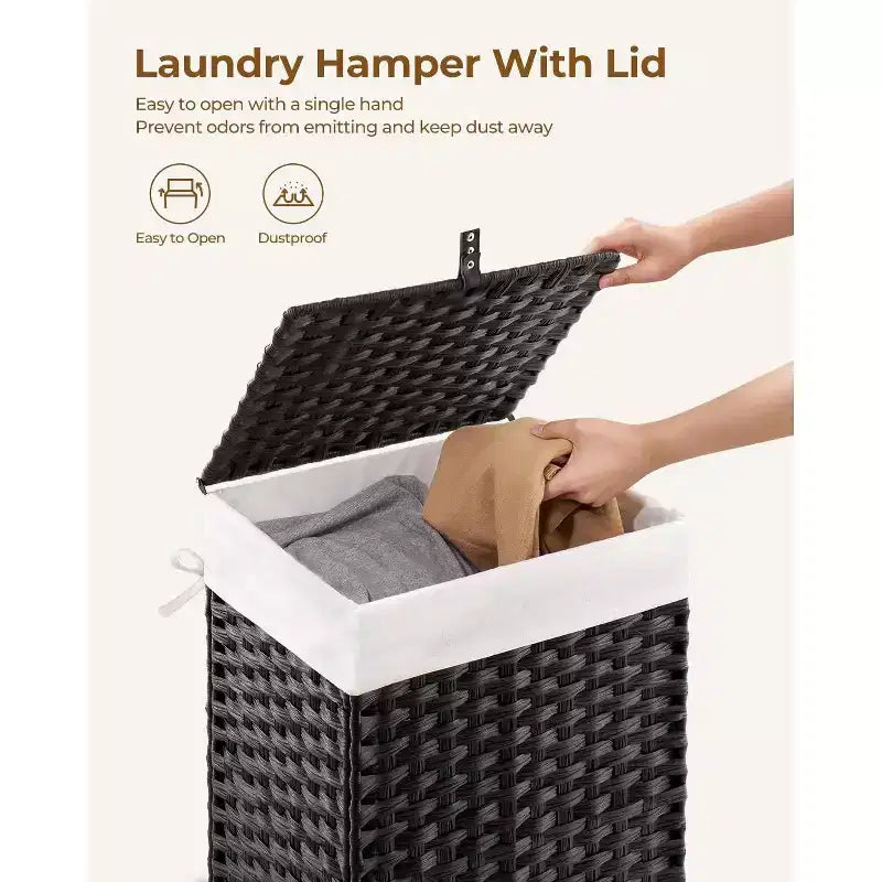 Panier à linge Greenstell avec couvercle, deux sacs intérieurs amovibles, panier de rangement à deux compartiments