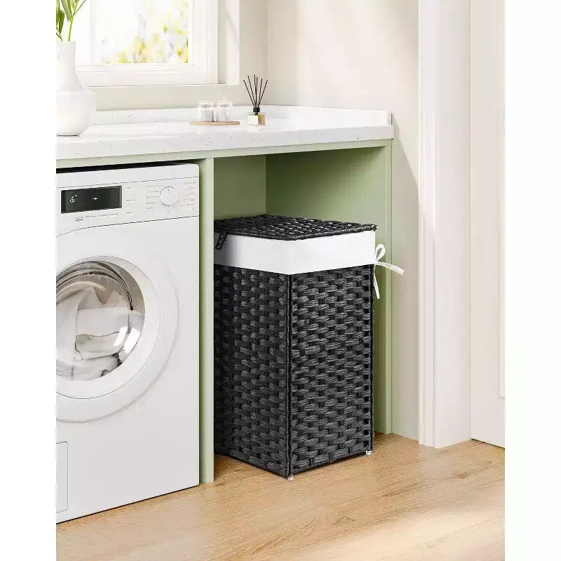 Greenstell Laundry Basket with Lid, Two Removable Inner Lining Bags, Two-compartment Garment Storage Basket