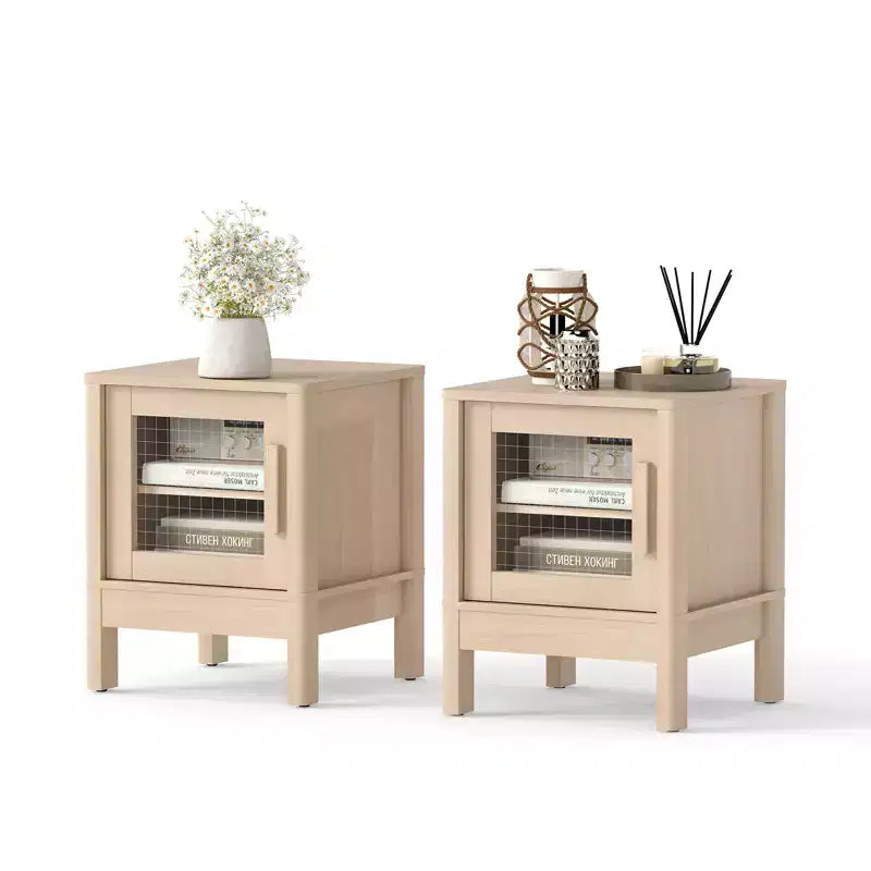 Table de chevet moderne Bestier avec panneau en acrylique transparent et grand espace de rangement, 40,6 x 40,6 x 50,8 cm - Lot de 2