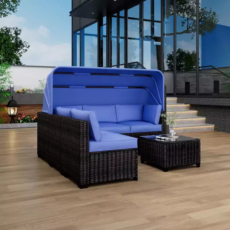 Ensemble de 6 chaises longues d'extérieur avec auvent rétractable, salon de jardin avec dossiers réglables, chaises longues