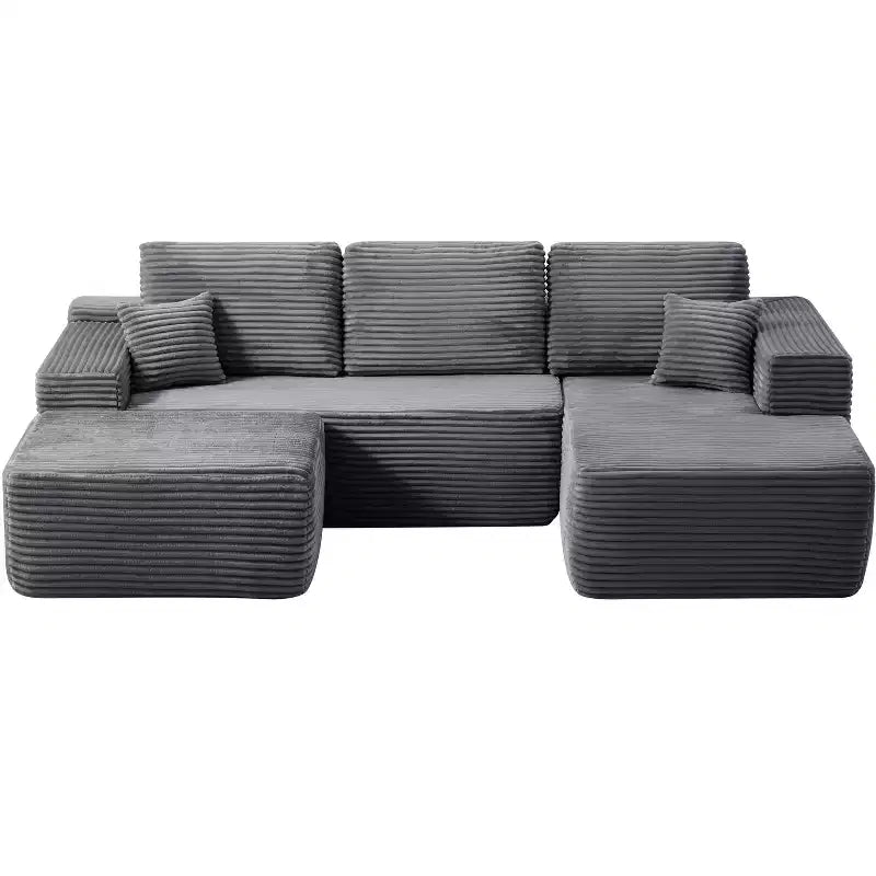 Canapé d'angle 104Cloud, méridienne en U, assise profonde, poches latérales, tissu moelleux, aucun assemblage, gris, côté droit