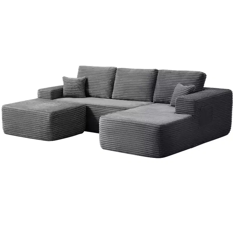 Canapé d'angle 104Cloud, méridienne en U, assise profonde, poches latérales, tissu moelleux, aucun assemblage, gris, côté droit