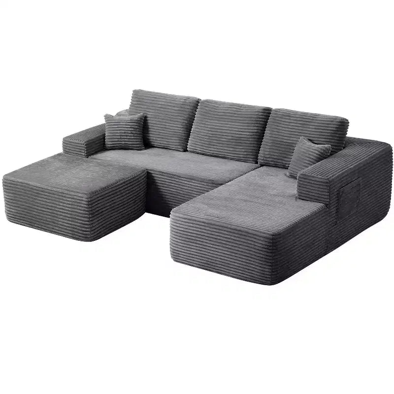 Canapé d'angle 104Cloud, méridienne en U, assise profonde, poches latérales, tissu moelleux, aucun assemblage, gris, côté droit