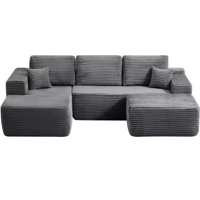 Canapé d'angle 104Cloud, méridienne en U, assise profonde, poches latérales, tissu peluche, aucun assemblage requis, gris, orientation à gauche