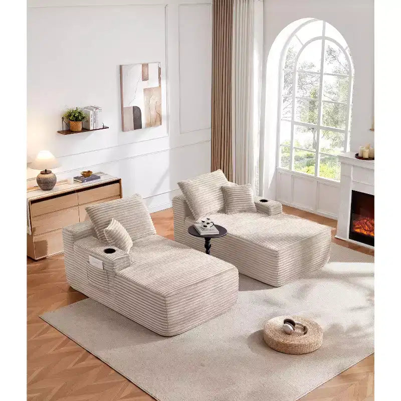 Canapé modulable 69Cloud, méridienne en L, méridienne en R, assise profonde, 2 places, tissu moelleux, beige
