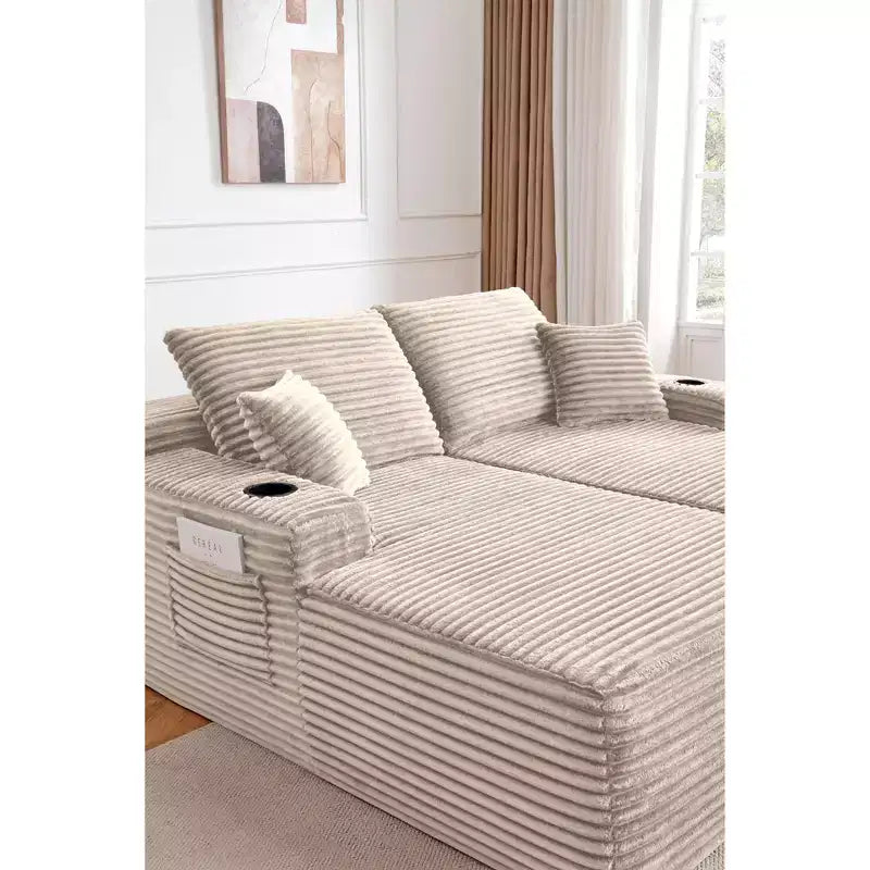 Canapé modulable 69Cloud, méridienne en L, méridienne en R, assise profonde, 2 places, tissu moelleux, beige