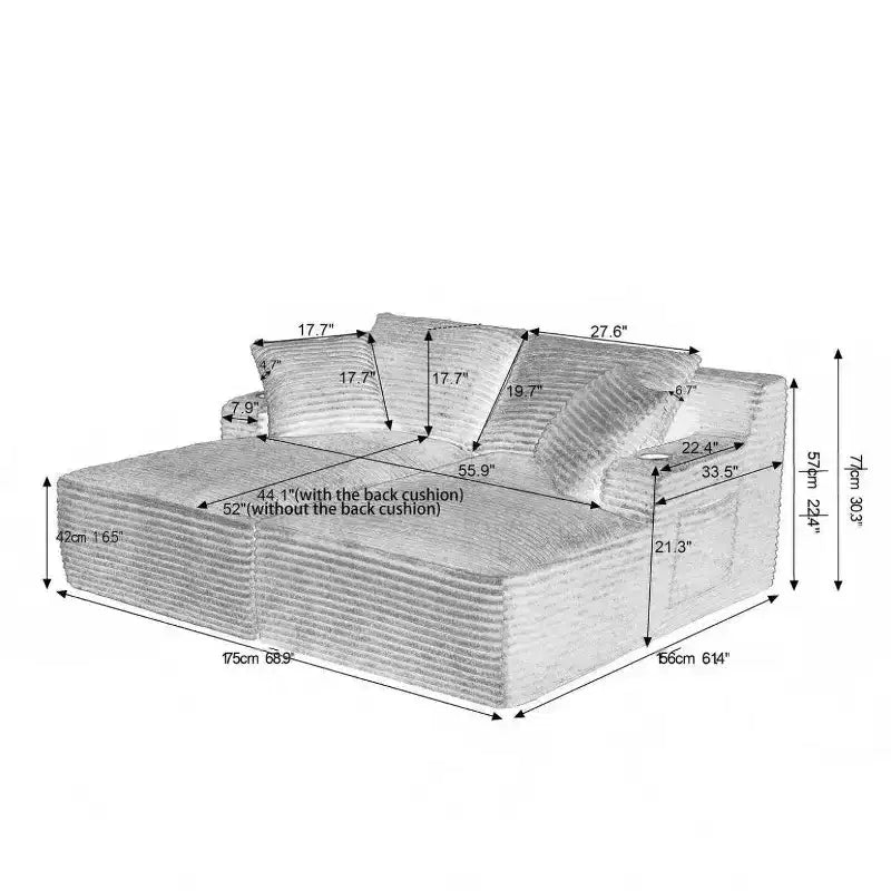 Canapé modulable 69Cloud, méridienne en L, méridienne en R, assise profonde, 2 places, tissu moelleux, beige