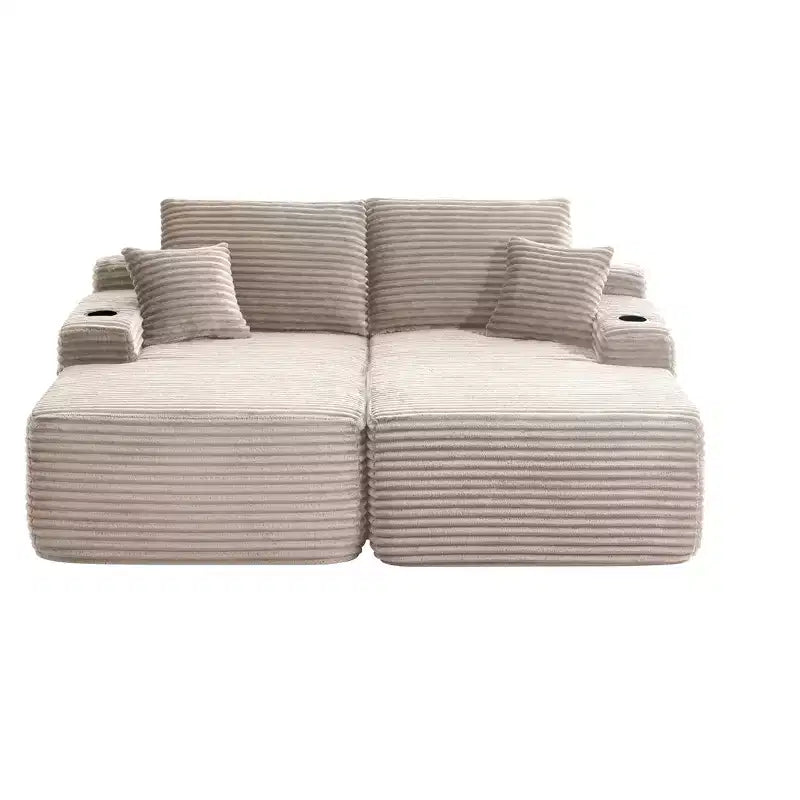 Canapé modulable 69Cloud, méridienne en L, méridienne en R, assise profonde, 2 places, tissu moelleux, beige