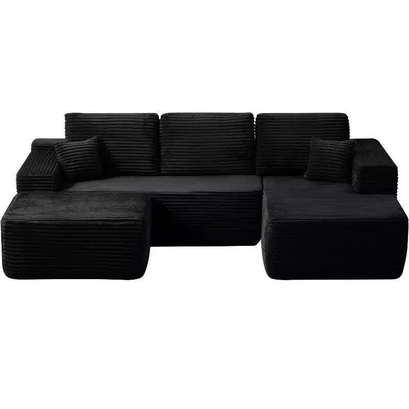 Canapé d'angle 104Cloud, méridienne en U, assise profonde, poches latérales, tissu pelucheux, aucun assemblage requis, noir, orientation à droite