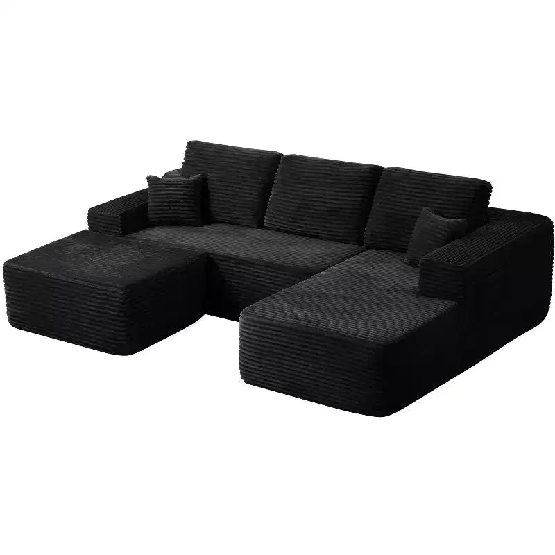 Canapé d'angle 104Cloud, méridienne en U, assise profonde, poches latérales, tissu pelucheux, aucun assemblage requis, noir, orientation à droite