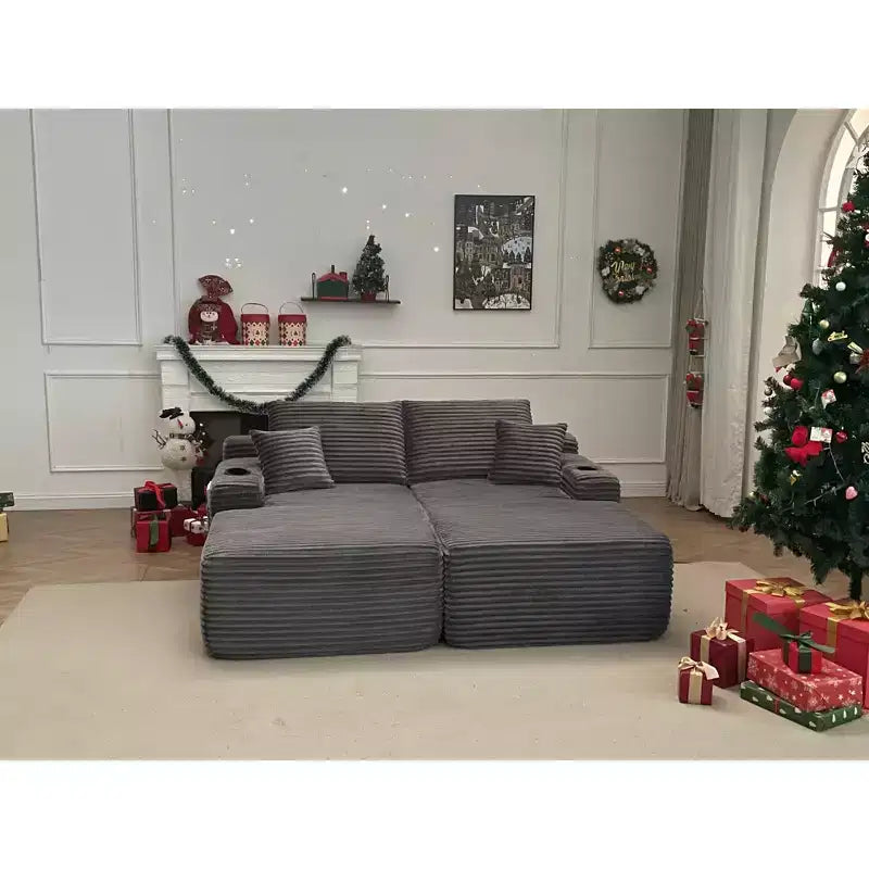 69Cloud Sectional Sofa,L-Shaped Chaise,R-Shaped Chaise,Deep Seat,2-Seater,Plush Fabric,Grey