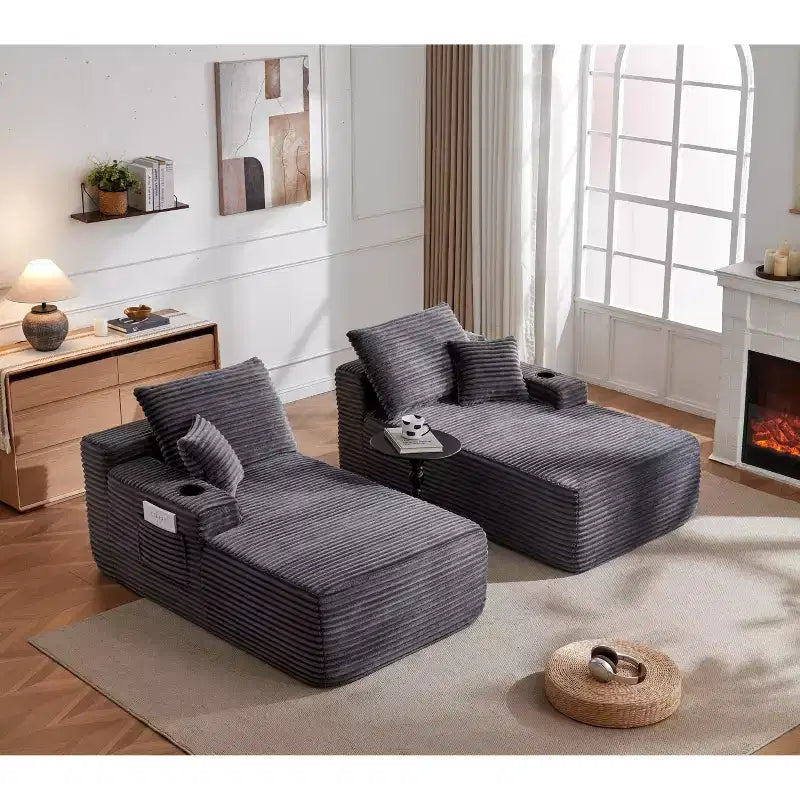 Canapé d'angle 69Cloud, méridienne en L, méridienne en R, assise profonde, 2 places, tissu peluche, gris