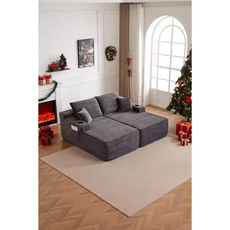 Canapé d'angle 69Cloud, méridienne en L, méridienne en R, assise profonde, 2 places, tissu peluche, gris