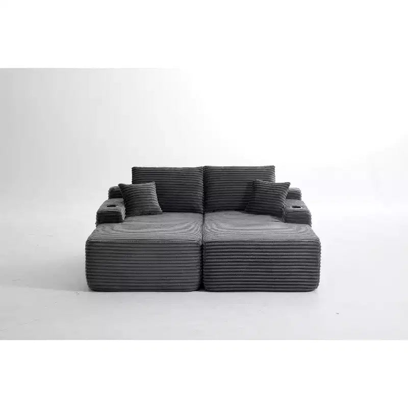 Canapé d'angle 69Cloud, méridienne en L, méridienne en R, assise profonde, 2 places, tissu peluche, gris