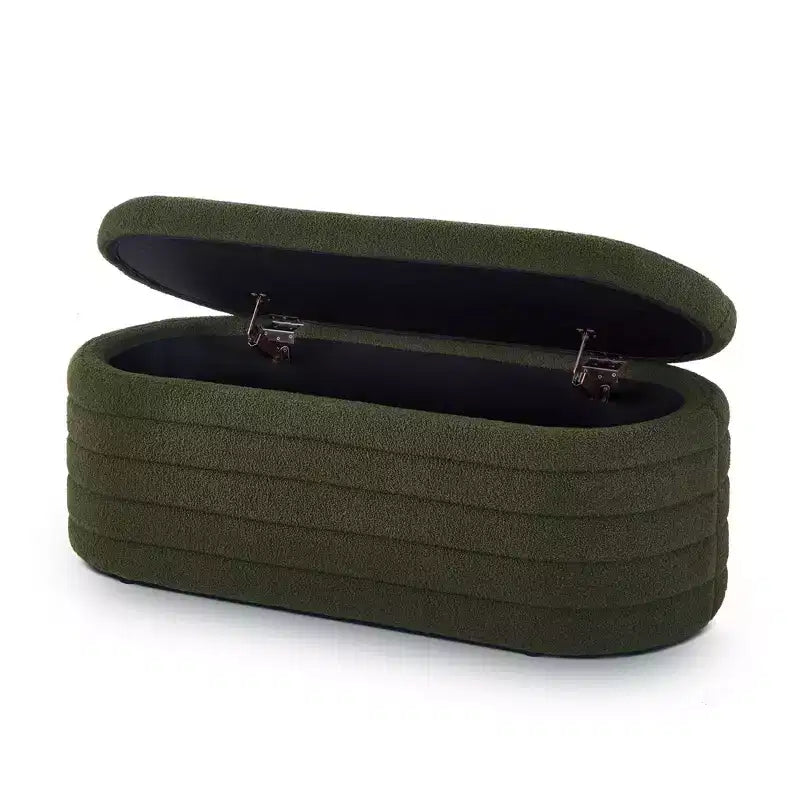 Banc ottoman de rangement ovale moderne Okak avec charnière de sécurité, banc rembourré pour entrée, banc de bout de lit pour salon, entrée