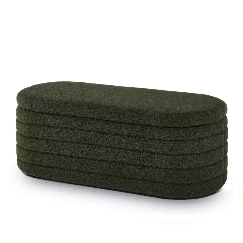 Banc ottoman de rangement ovale moderne Okak avec charnière de sécurité, banc rembourré pour entrée, banc de bout de lit pour salon, entrée