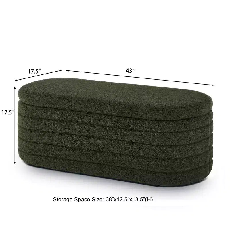 Banc ottoman de rangement ovale moderne Okak avec charnière de sécurité, banc rembourré pour entrée, banc de bout de lit pour salon, entrée