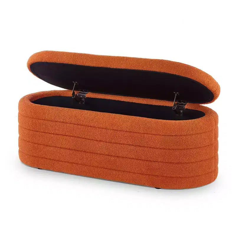 Banc ottoman de rangement ovale moderne Okak avec charnière de sécurité, banc rembourré pour entrée, banc de bout de lit pour salon, entrée