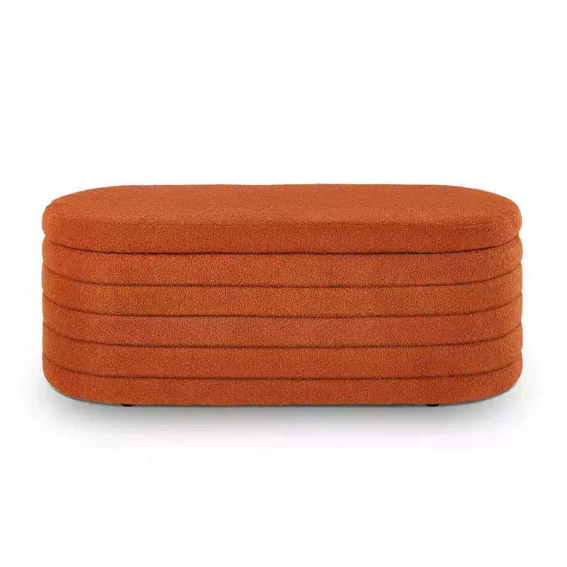 Banc ottoman de rangement ovale moderne Okak avec charnière de sécurité, banc rembourré pour entrée, banc de bout de lit pour salon, entrée