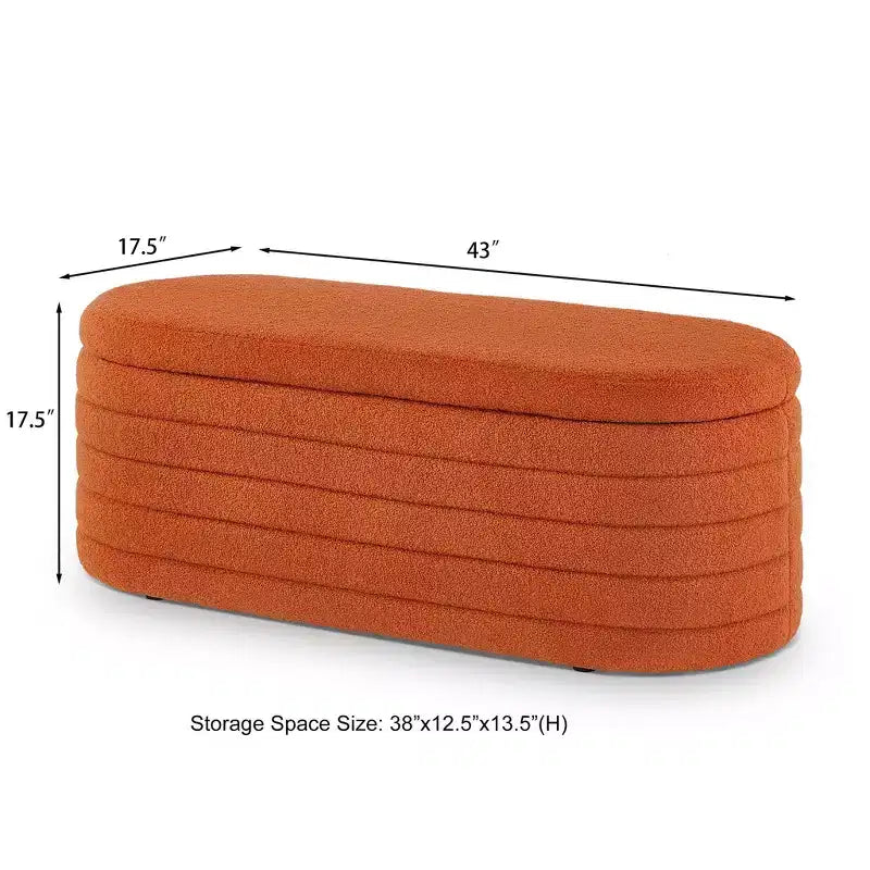 Banc ottoman de rangement ovale moderne Okak avec charnière de sécurité, banc rembourré pour entrée, banc de bout de lit pour salon, entrée