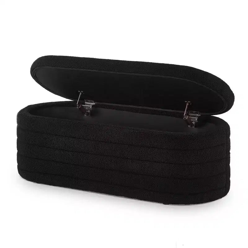 Banc ottoman de rangement ovale moderne Okak avec charnière de sécurité, banc rembourré pour entrée, banc de bout de lit pour salon, entrée