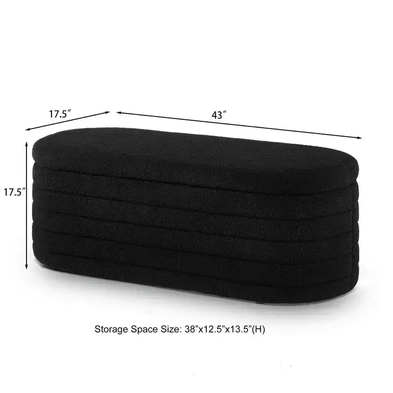 Banc ottoman de rangement ovale moderne Okak avec charnière de sécurité, banc rembourré pour entrée, banc de bout de lit pour salon, entrée