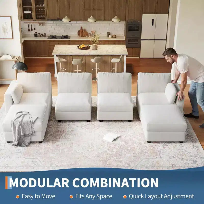 Canapé modulable surdimensionné, canapé d'angle 4/6 places, canapé en forme de U de 264 cm (104 po) / 345 cm (136 po) avec pouf mobile, canapé modulable convertible pour salon