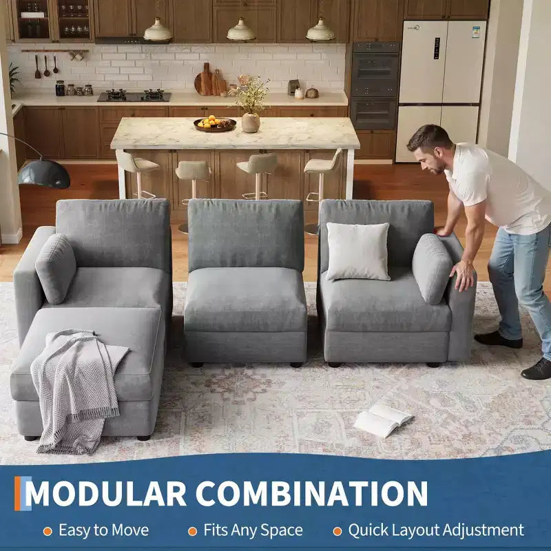 Canapé modulable surdimensionné, canapé d'angle 4/6 places, canapé en forme de U de 264 cm (104 po) / 345 cm (136 po) avec pouf mobile, canapé modulable convertible pour salon