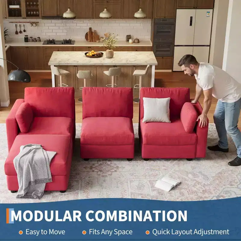 Canapé modulable surdimensionné, canapé d'angle 4/6 places, canapé en forme de U de 264 cm (104 po) / 345 cm (136 po) avec pouf mobile, canapé modulable convertible pour salon