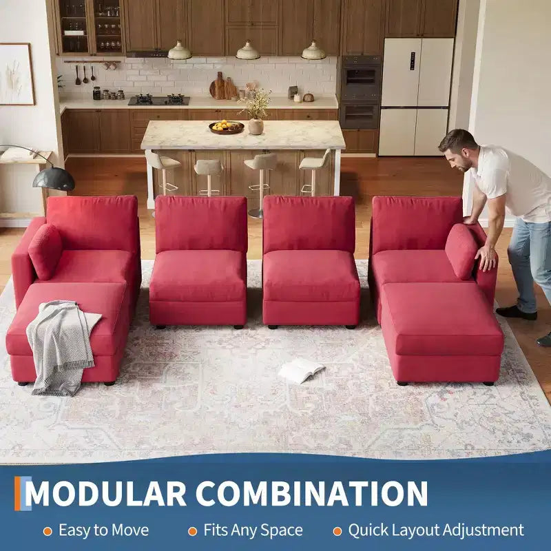 Canapé modulable surdimensionné, canapé d'angle 4/6 places, canapé en forme de U de 264 cm (104 po) / 345 cm (136 po) avec pouf mobile, canapé modulable convertible pour salon