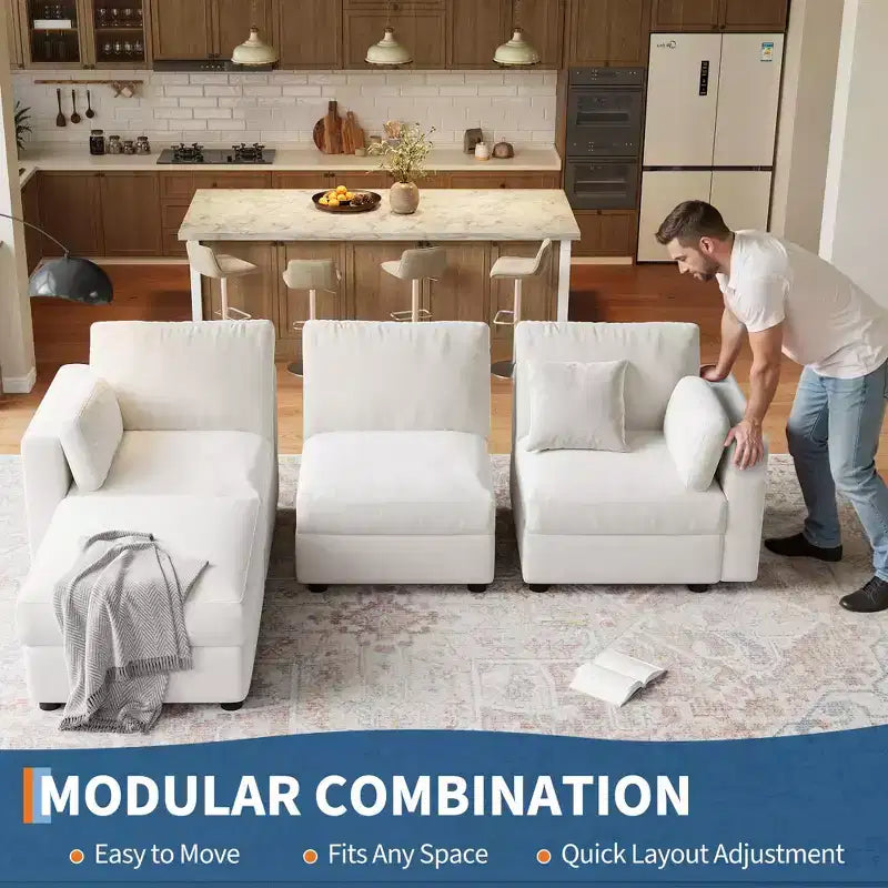 Canapé modulable surdimensionné, canapé d'angle 4/6 places, canapé en forme de U de 264 cm (104 po) / 345 cm (136 po) avec pouf mobile, canapé modulable convertible pour salon