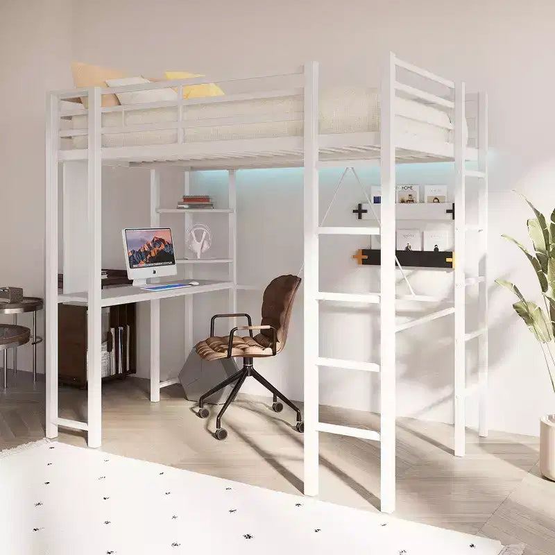 Lit mezzanine Celebalcony avec bureau et étagères de rangement, cadre avec 2 échelles latérales pour enfants, adolescents et adultes, conception peu encombrante et anti-basculement, noir