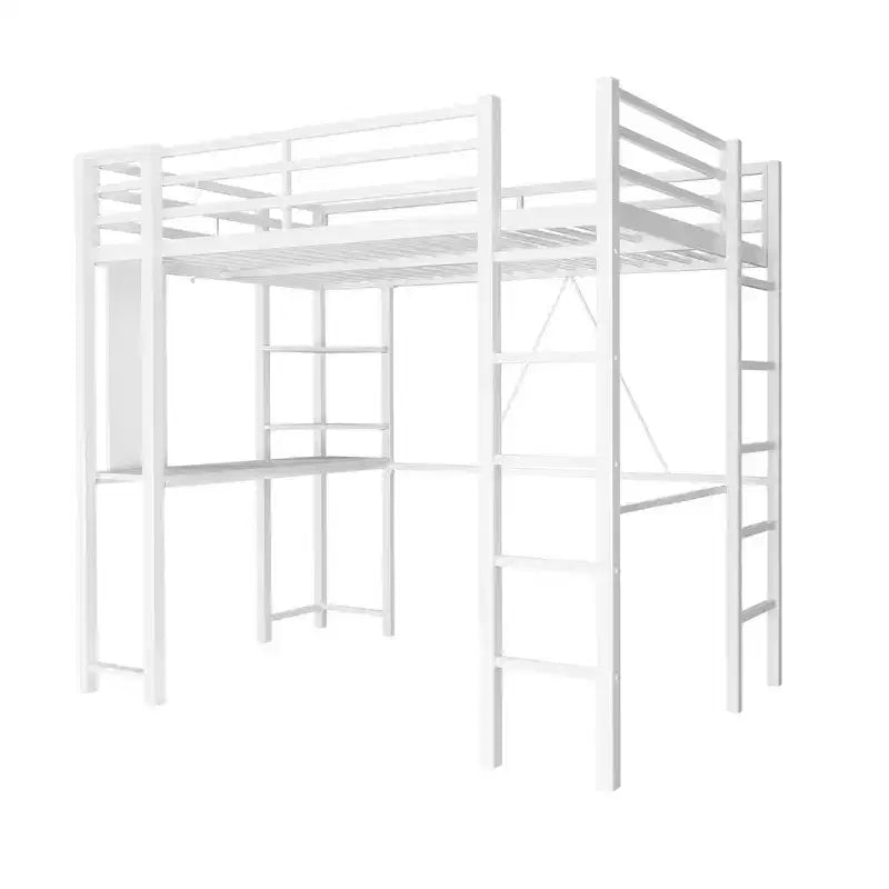 Lit mezzanine Celebalcony avec bureau et étagères de rangement, cadre avec 2 échelles latérales pour enfants, adolescents et adultes, conception peu encombrante et anti-basculement, noir